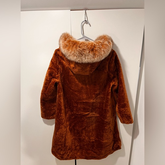 Lamb Fur Hooded Coat with Fox Fur - Picture 2 of 13